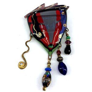 Fused Art Glass Face Brooch Pasha Bella Lux Studio Abstract Pin 2.25"